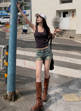 mali 玛莉&2026年夏季美式高街复古怀旧铆钉牛仔短裤女