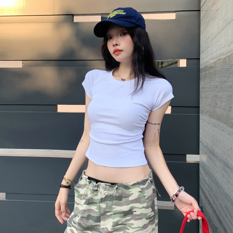 mali 玛莉&美式复古｜白色圆领｜后背镂空设计｜短袖T恤女