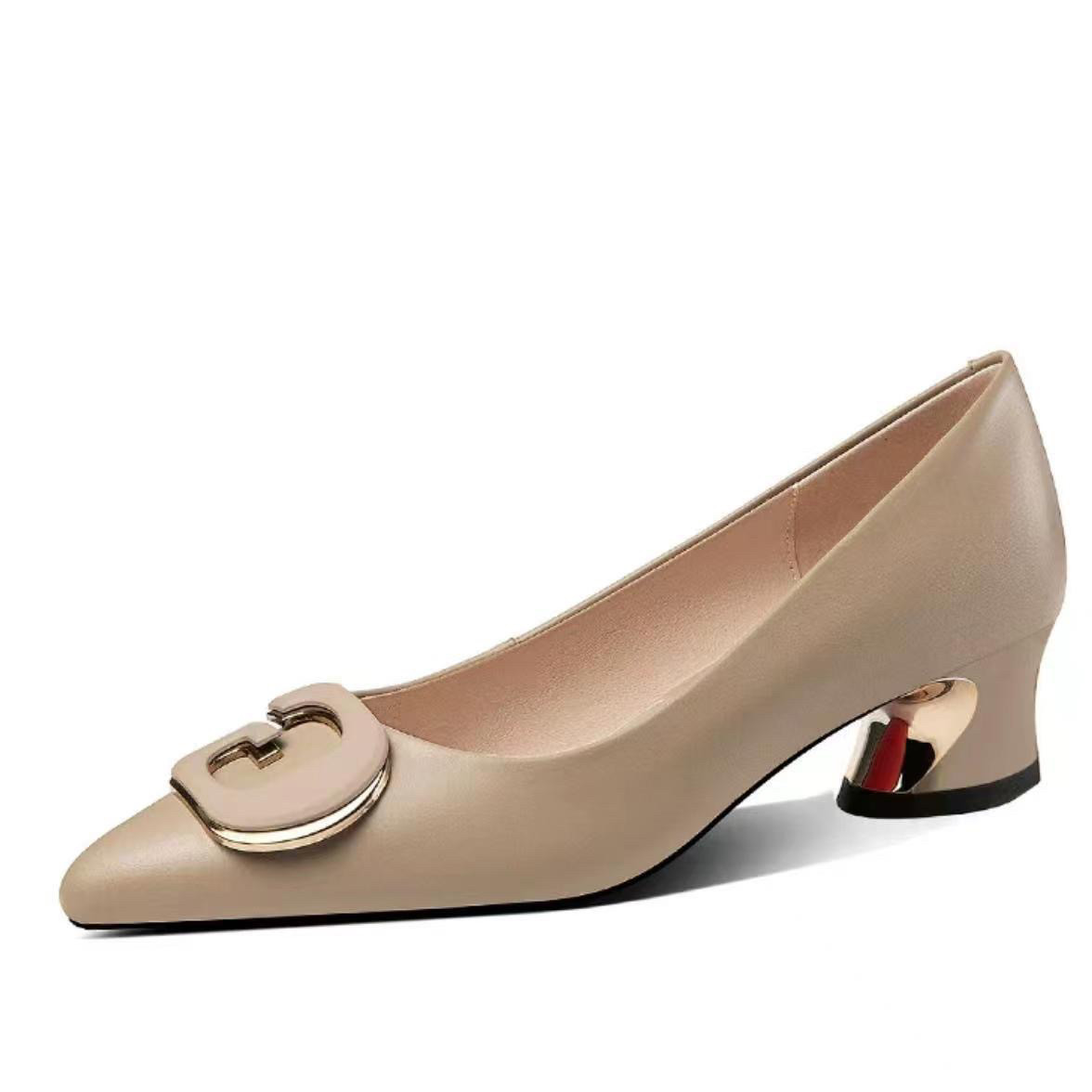 法式低跟小方头粗跟复古浅口单鞋女春秋新款蝴蝶结软皮通勤瓢鞋子