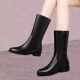 真皮中筒靴女2025冬季 圆头粗跟低跟短靴平底马丁靴子高端女靴 新款