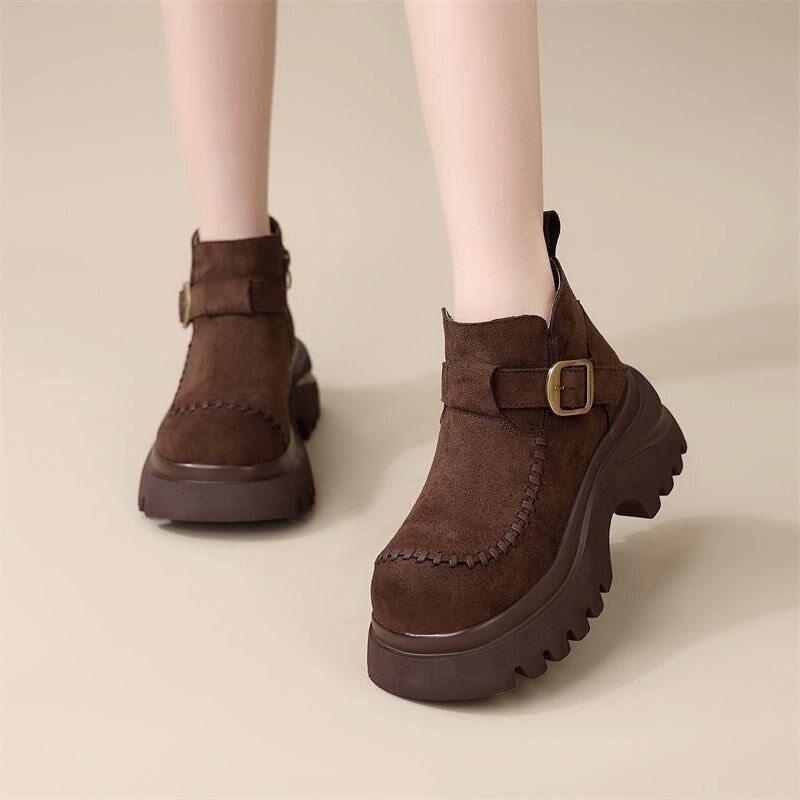 厚底小个子马丁靴女款2025新款冬季加绒翻毛皮一脚蹬增高勃肯短靴,女鞋,时装靴,淘宝优惠券,粉丝福利购,淘宝优惠卷