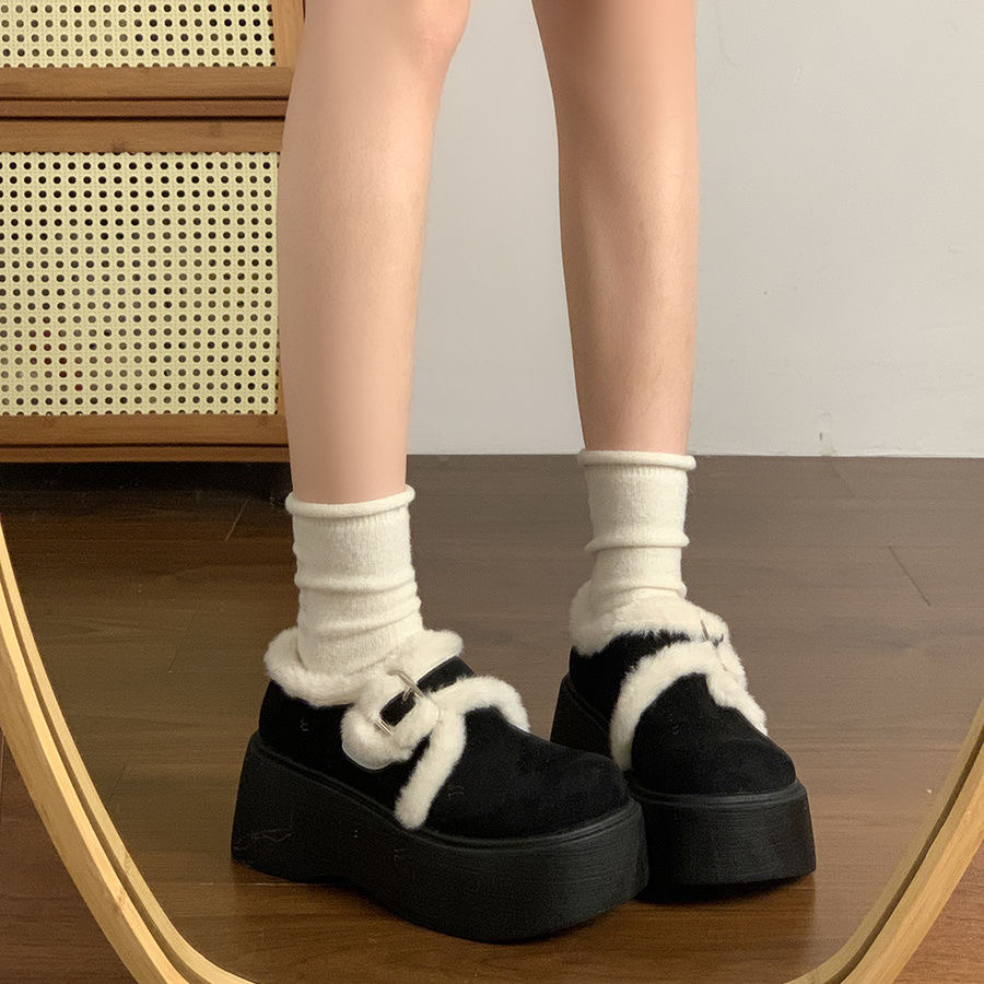 松糕厚底勃肯棉鞋女2025新款冬季小个子增高复古加绒保暖毛毛鞋子