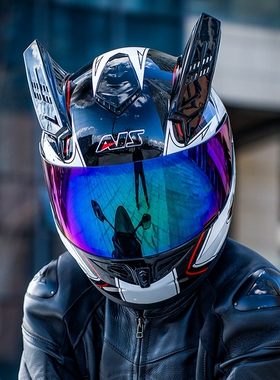 艾狮男女摩托车头盔全盔机车个性犄角四季冬季电动安全帽灰3c认证