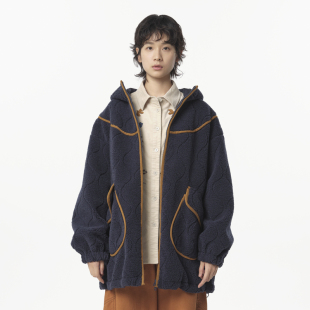 .FUN系列撞色包边连帽抽绳中长款 外套女 新款 MOVEUP幻走2024冬季