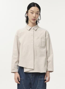 【商场同款】MOVEUP幻走2024冬季新款不规则下摆口袋短款衬衫女