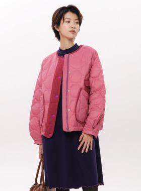 MOVEUP幻走2025冬季新款.FUN系列鸭绒小圆领拼接短款羽绒服女轻薄