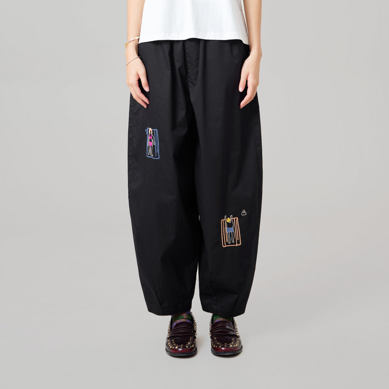 MOVEUP幻走2026夏季新款.FUN系列纯棉松紧腰口袋绣花休闲直筒裤女