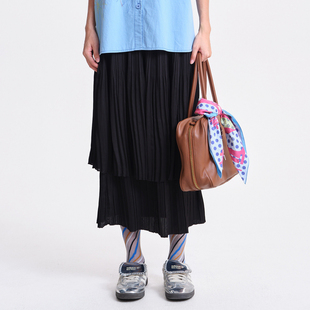 MOVEUP幻走2026春季 .FUN系列松紧腰条纹压褶内外两层半身裙 新款