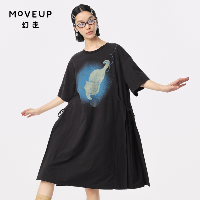 MOVEUP幻走2024夏季新款.FUN系列圆领印花绑带设计师针织连衣裙 女装/女士精品 连衣裙 原图主图