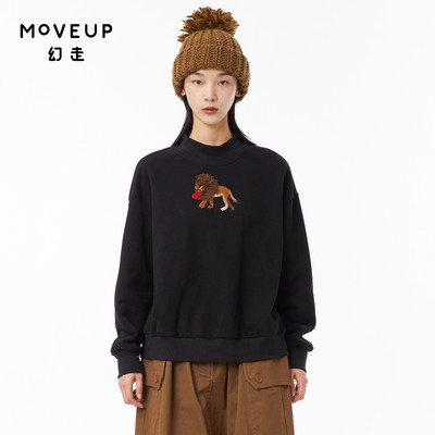 MOVEUP幻走2022冬季新款.FUN系列 罗纹绣花设计师加绒短款卫衣女