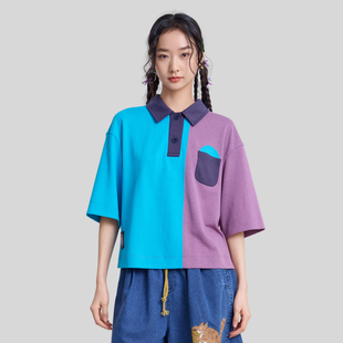 T恤女 .FUN系列polo领撞色贴袋织唛短款 MOVEUP幻走2026春季 新款
