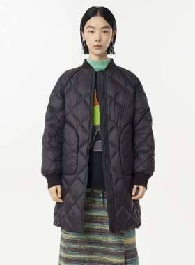 MOVEUP幻走2024冬季新款.FUN系列棒球领撞色罗纹中长款羽绒服女