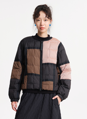 MOVEUP幻走2025冬季新款.FUN系列圆领鸭绒拼色短款轻薄羽绒服女
