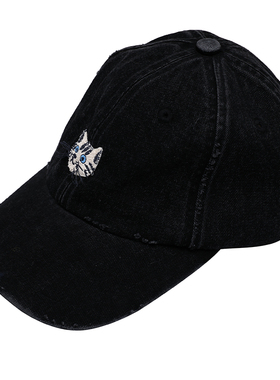 MOVEUP幻走2025秋季纯棉猫咪章仔可调节扣设计复古时尚休闲棒球帽