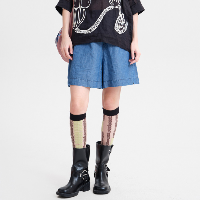 【商场同款】MOVEUP幻走2026夏季新款双腰绳口袋棉麻牛仔短裤女