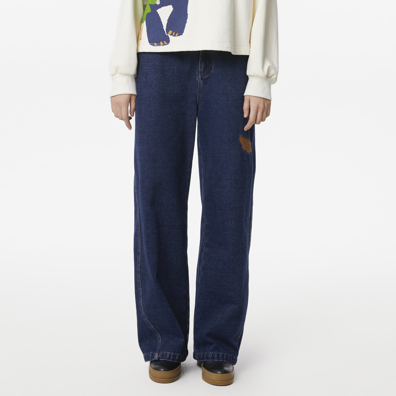 MOVEUP幻走2024冬季新款.FUN系列松紧腰口袋绣花设计牛仔直筒裤女,女装/女士精品,牛仔裤,淘宝优惠券,粉丝福利购,淘宝优惠卷