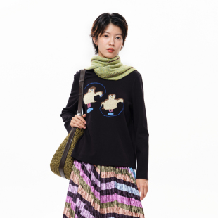 T恤女 .FUN系列圆领小落肩趣味绣花短款 MOVEUP幻走2025冬季 新款