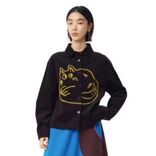 衬衫 .FUN系列纯棉灯芯绒猫咪绣花短款 女 新款 MOVEUP幻走2024冬季