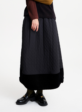 MOVEUP幻走2025冬季新款.FUN系列松紧腰口袋撞色复古半身裙