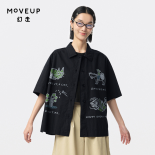 衬衫 MOVEUP幻走2024夏季 .FUN系列印花开衩设计师纯棉短款 新款 女