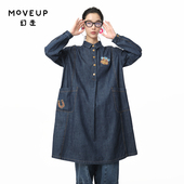 MOVEUP幻走2024秋季 新款 .FUN系列撞色纽扣绣花设计师牛仔连衣裙