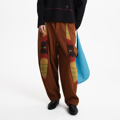 MOVEUP幻走2025冬季新款.FUN系列后腰松紧提花复古牛仔直筒裤女