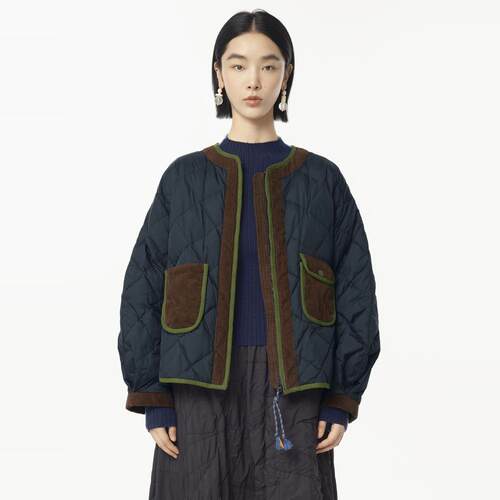 MOVEUP幻走2024冬季新款.FUN系列撞色包边不对称口袋短款羽绒服女
