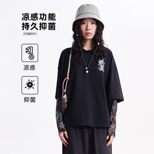 MOVEUP幻走2026春季新款.FUN系列翻领凉感抑菌假两件短款T恤女