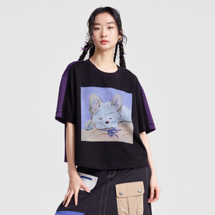 T恤女 .FUN系列圆领趣味印花撞色线短款 MOVEUP幻走2026春季 新款