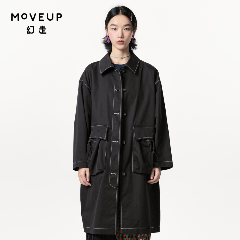 口袋长款设计师Moveup翻领