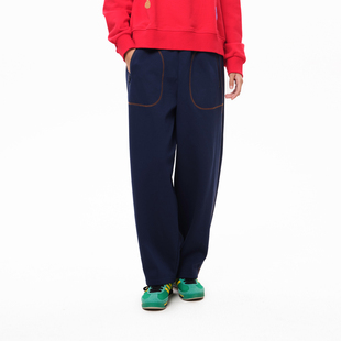 女 .FUN系列丈根腰头撞色线口袋休闲直筒裤 MOVEUP幻走2025冬季 新款