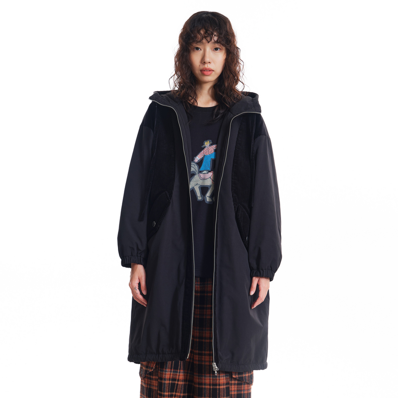 连帽、口袋、拼接灯芯绒