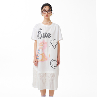 新款 MOVEUP幻走2025夏季 .FUN系列印花插袋拼接绣花梭织连衣裙