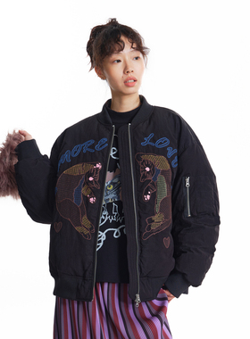 MOVEUP幻走2025冬季新款.FUN系列棒球领猫咪绣花鸭绒短款羽绒服女