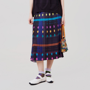 MOVEUP幻走2026夏季 .FUN系列丈根腰头波点印花开衩压褶半身裙 新款