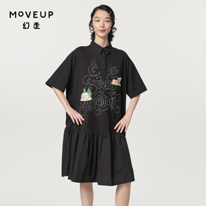 MOVEUP幻走2024春季新款.FUN系列纯棉趣味绣花针织衬衫连衣裙女