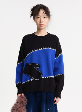 MOVEUP幻走2025冬季新款.FUN系列圆领手套口袋纱线短款针织衫女