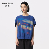 MOVEUP幻走2024夏季 T恤女 设计短款 新款 .FUN系列纯棉趣味印花无袖