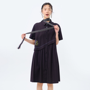 新款 MOVEUP幻走2025夏季 .FUN系列纯棉趣味绣花口袋梭织连衣裙