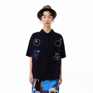 衬衫 .FUN系列纯棉水果图案印花短款 女 新款 MOVEUP幻走2025夏季