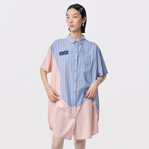 衬衫领 撞布拼接 绣花章仔