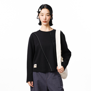 T恤女 .FUN系列圆领猫咪织唛散口边短款 MOVEUP幻走2025秋季 新款