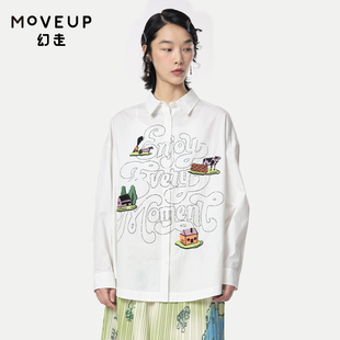 衬衫 .FUN系列纯棉趣味印绣设计师中长款 女 新款 MOVEUP幻走2024春季