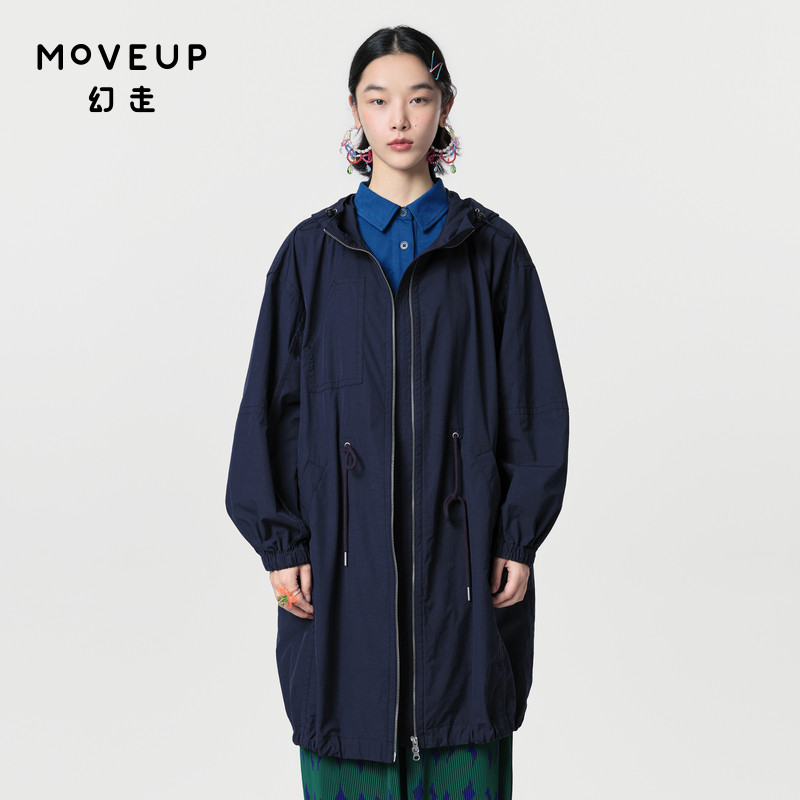 MOVEUP幻走2024春季新款.FUN系列连帽抽绳收腰设计师中长款外套女