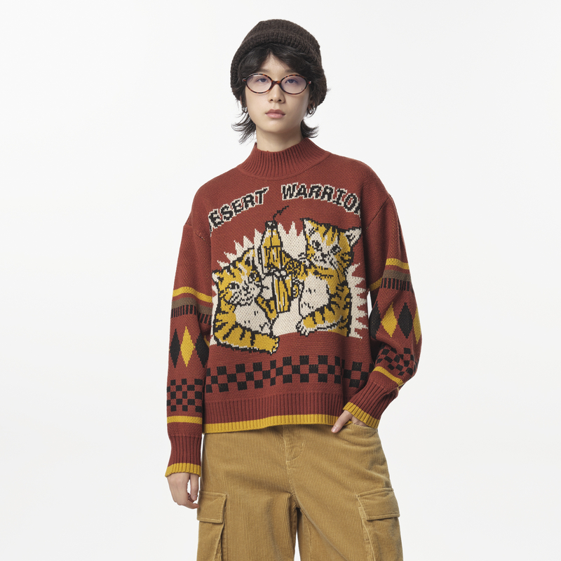 半高领 罗纹 猫咪提花