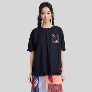 套头衫 .FUN系列纯棉贴布绣荷叶边短款 女 新款 MOVEUP幻走2026春季