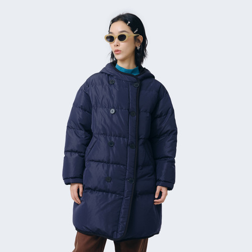 连帽 撞色双排扣 口袋