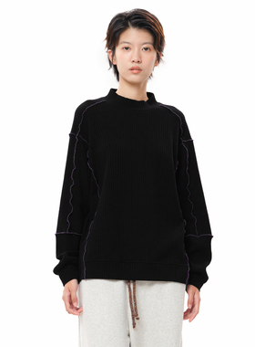 MOVEUP幻走2025冬季新款.FUN系列小高领撞色方块分割短款T恤女