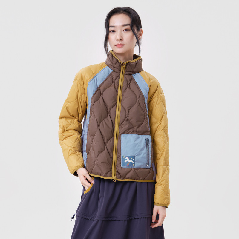 MOVEUP幻走2026冬季新款.FUN系列小立领插袋织唛撞色短款羽绒服女