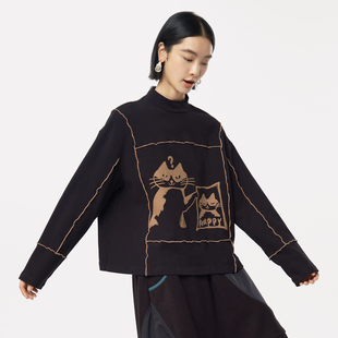 T恤女 .FUN系列小立领趣味印花设计师短款 MOVEUP幻走2024冬季 新款